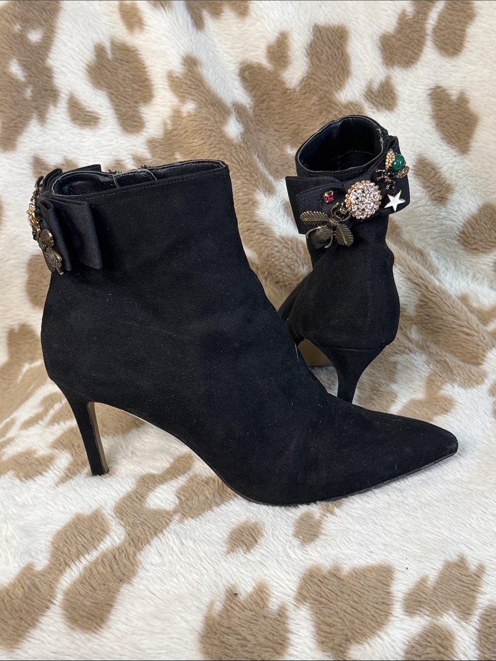 Betsey Johnson Bee Embellished Ankle Boots with Crystal Detail - Women